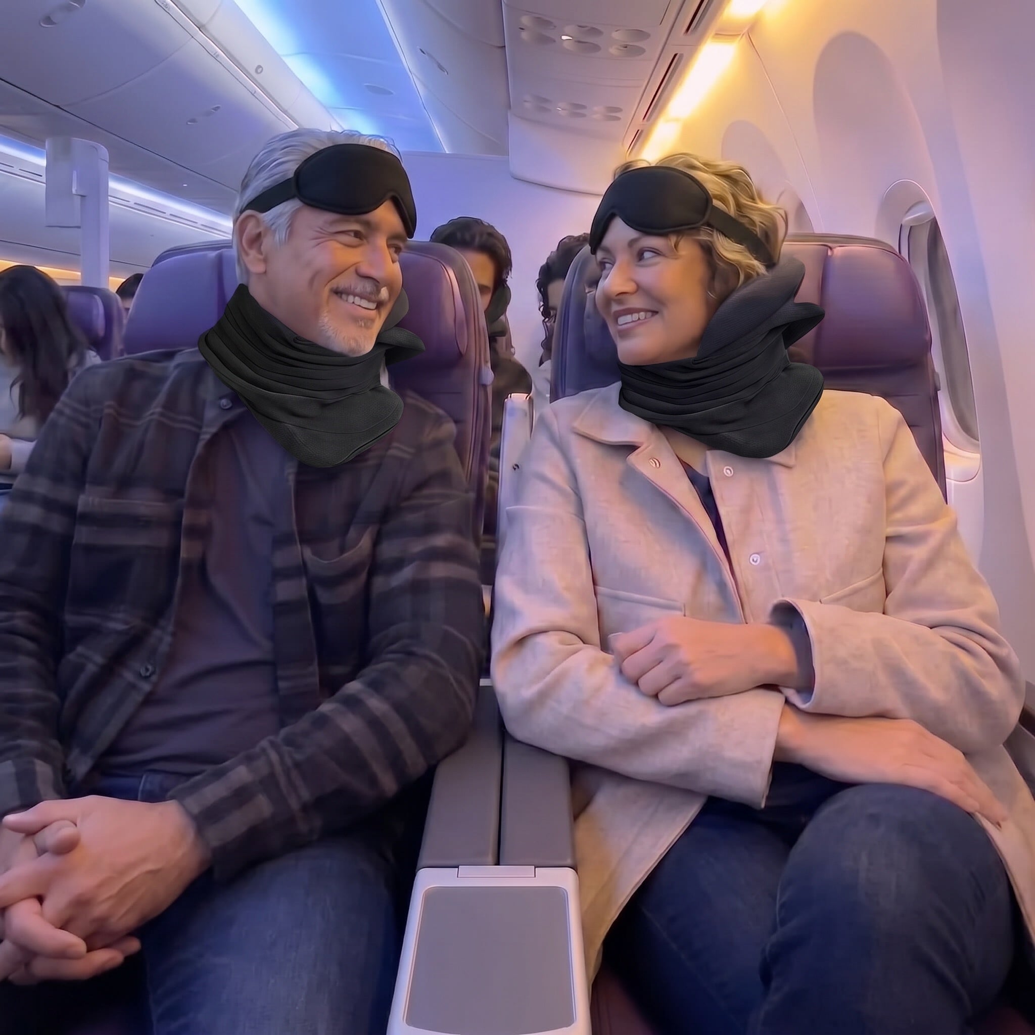 Pareja descansando con Labastre durante el vuelo